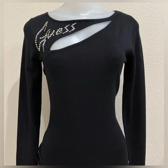 Guess GUC black/rhinestone Nina cutout logo sweater Size medium - Picture 1 of 6